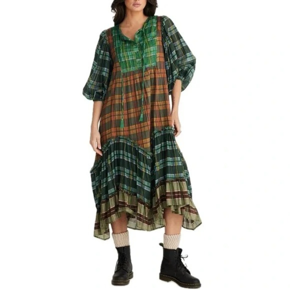Talisman Women's Size Small Highlands Check Plaid Sabrina Relaxed Midi Dress - Picture 13 of 13